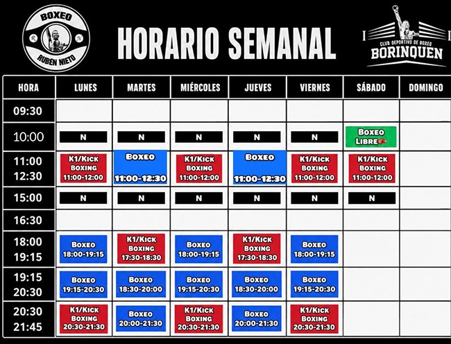 Horario club borinquen